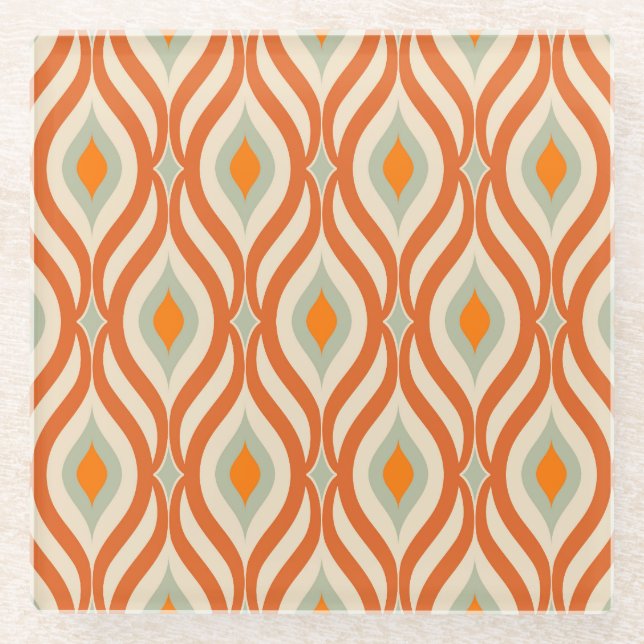 Retro Sixties Style Seamless Pattern Glass Coaster (Front)