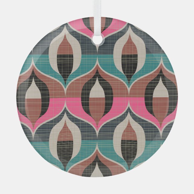 Retro Sixties Style Seamless Pattern Glass Ornament (Front)
