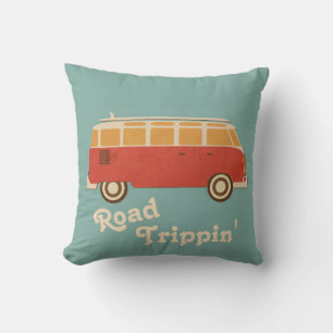 Retro Sixties Teal Orange Yellow Road Trippin' Van Throw Pillow