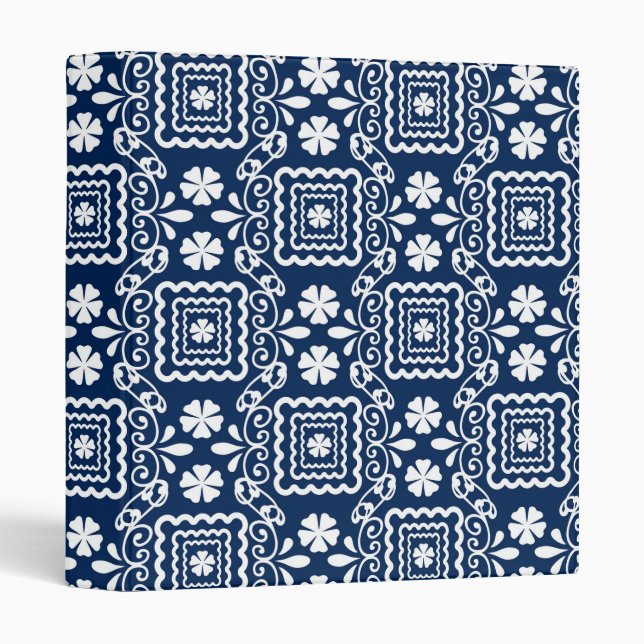 retro sixties white blue floral pattern binder (Front/Spine)