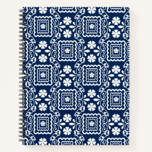 retro sixties white blue floral pattern notebook