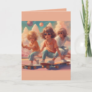 Retro skate board kids Happy Birthday greeting Thank You Card