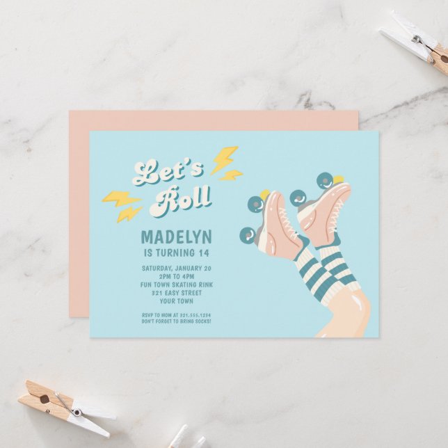 Retro Skate Party Invitation (Front/Back In Situ)