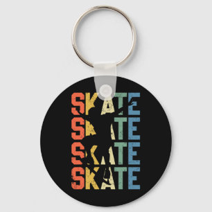Retro Skate Skateboarding Performing Tricks Funny Keychain