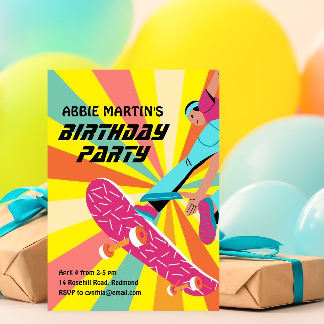 Retro Skateboard Birthday Invitation (Creator Uploaded)