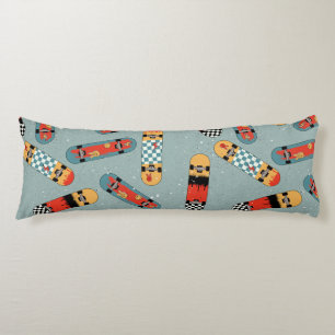 Retro Skateboard Blue Cool Pattern Body Pillow
