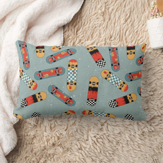 Retro Skateboard Blue Cool Pattern Lumbar Pillow (Blanket)