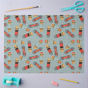 Retro Skateboard Blue Cool Pattern Tissue Paper
