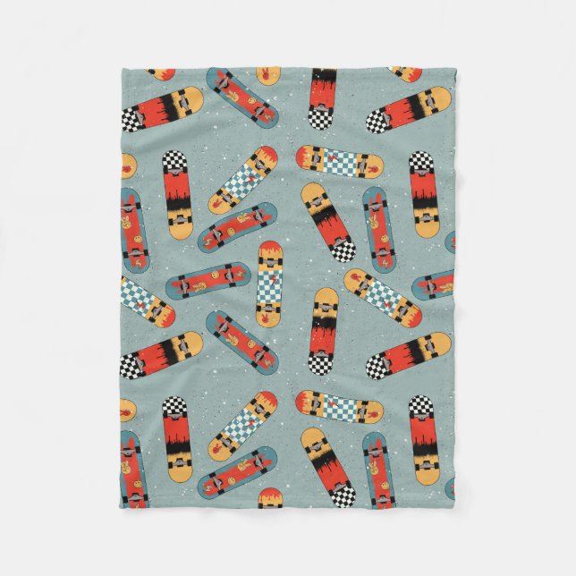 Retro Skateboard Blue Cool Seamless Pattern Fleece Blanket (Front)