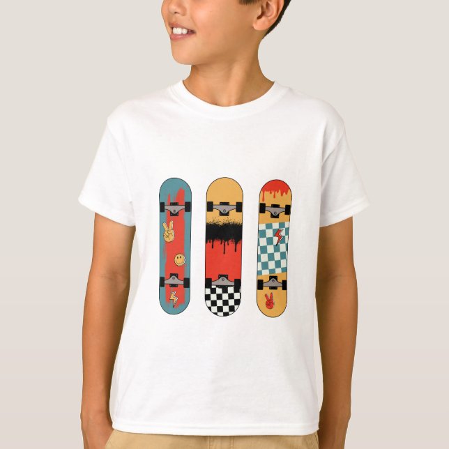 Retro Skateboard Colourful Cool Kids T-Shirt (Front)