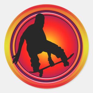 RETRO SKATEBOARDER CLASSIC ROUND STICKER