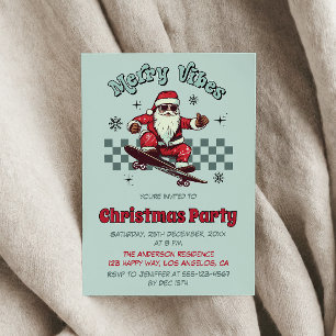 Retro Skateboarding Santa Merry Christmas Party Invitation