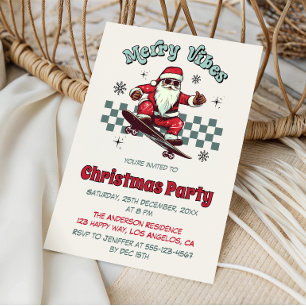 Retro Skateboarding Santa Merry Christmas Party Invitation