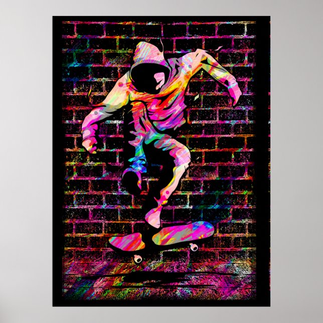 Retro Skater - Skateboarder - Vintage Skateboard P Poster (Front)