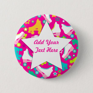 Retro Skates Hot Pink Custom Pin Button