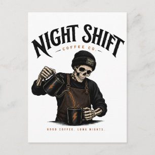 Retro Skeleton Barista Night Shift Coffee Co Postcard
