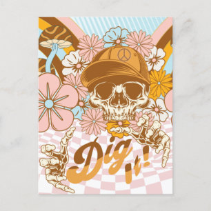 Retro Skeleton Botanical Florals  Postcard