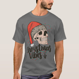 Retro Skeleton Christmas Vibes Santa Skull Happy H T-Shirt