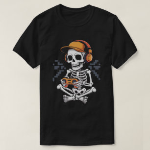 Retro Skeleton Gamer with Headset and Controller T-Shirt