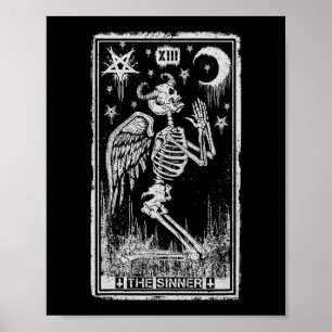 Retro Skeleton Kneeling The Sinner Tarot Card Wicc Poster