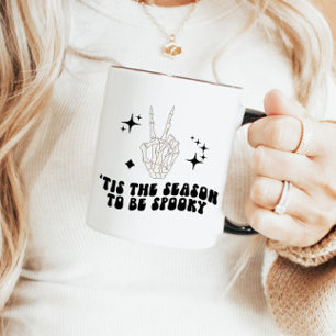 Retro Skeleton Peace Sign Halloween Mug