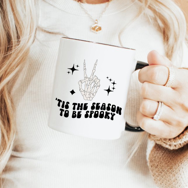 Retro Skeleton Peace Sign Halloween Mug (Creator Uploaded)