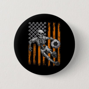 Retro Skeleton Playing Soccer Usa Flag Halloween B 2 Inch Round Button