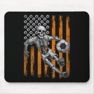 Retro Skeleton Playing Soccer Usa Flag Halloween B Mouse Pad