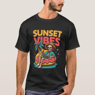 Retro Skeleton Sunset Vibes Summer Design T-Shirt