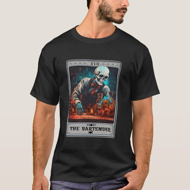 Retro Skeleton The Bartender Tarot Card Halloween  T-Shirt (Front)