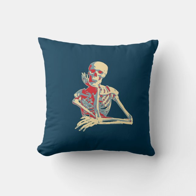 Retro Skeleton Throw Pillow (Front)