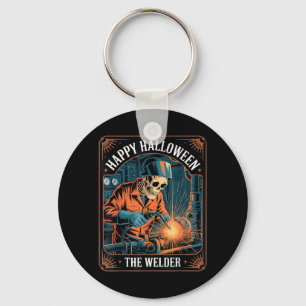 Retro Skeleton Welder Happy Halloween Welding Keychain