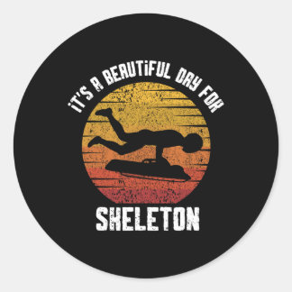 Retro Skeleton Winter Sports Sled Skeleton Racing  Classic Round Sticker