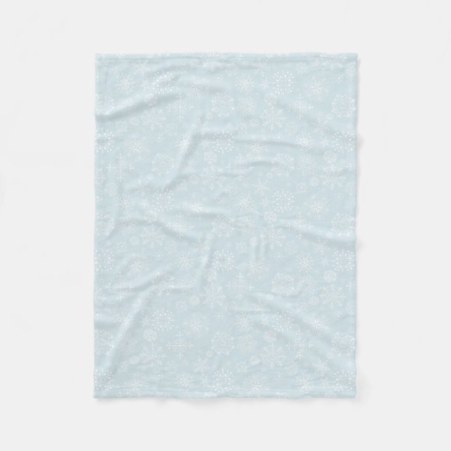 Retro Sketch Frozen Snowflakes on Ice Blue Fleece Blanket (Front)