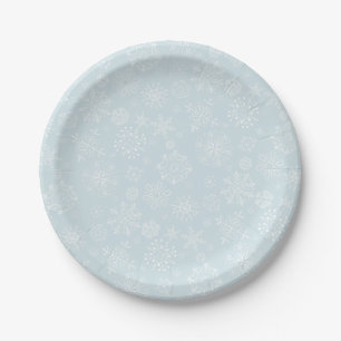 Retro Sketch Frozen Snowflakes on Ice Blue Paper Plate