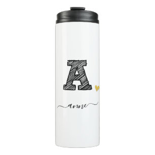 Retro Sketch Monogram Letter A, Thermal Tumbler