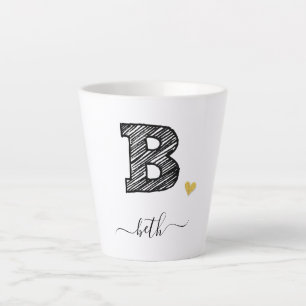 Retro Sketch Monogram Letter B, Latte Mug