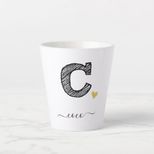 Retro Sketch Monogram Letter C, Latte Mug