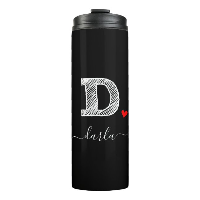 Retro Sketch Monogram Letter D, Thermal Tumbler (Front)