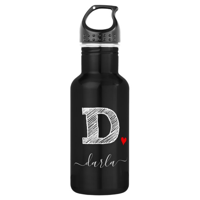 Retro Sketch Monogram Letter D, Water Bottle (Front)
