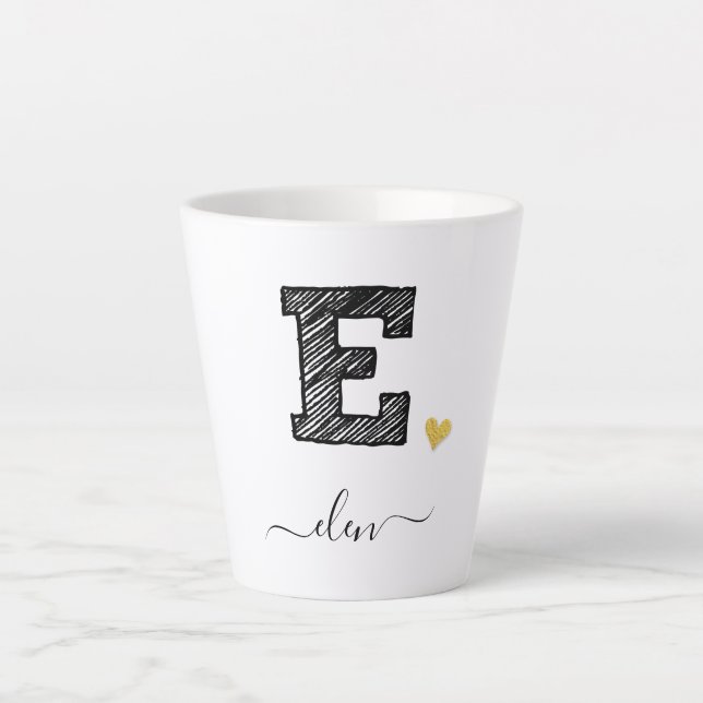 Retro Sketch Monogram Letter E, Latte Mug (Front)