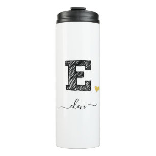 Retro Sketch Monogram Letter E, Thermal Tumbler