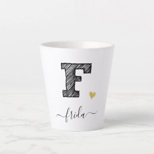 Retro Sketch Monogram Letter F, Latte Mug