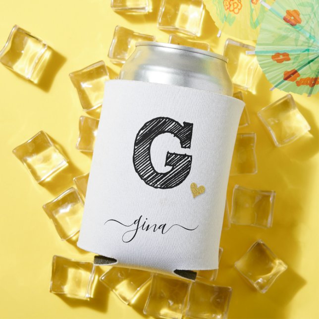 Retro Sketch Monogram Letter G, Can Cooler (In Situ Summer)