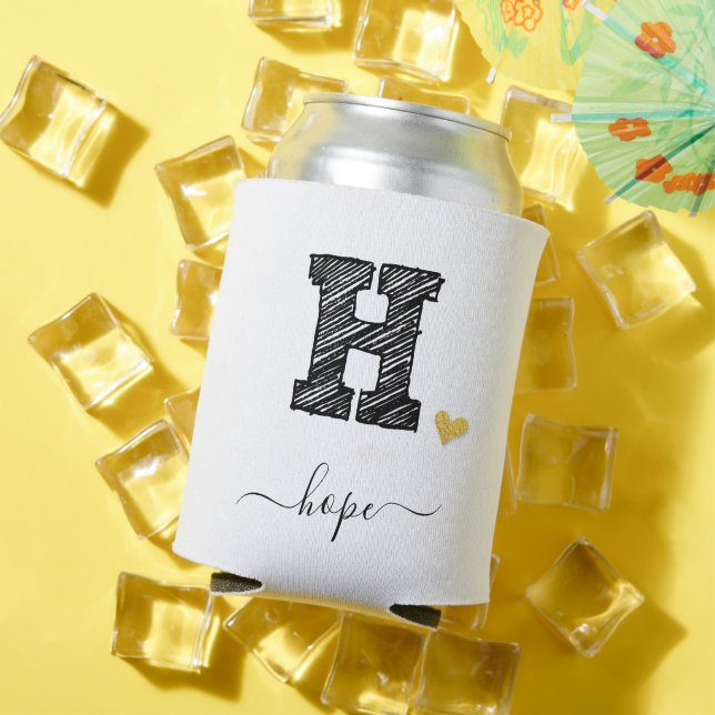 Retro Sketch Monogram Letter H, Can Cooler (In Situ Summer)