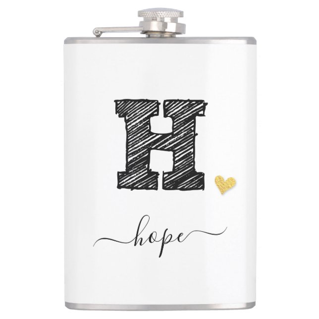 Retro Sketch Monogram Letter H, Flask (Front)