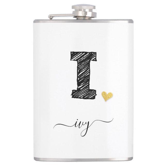 Retro Sketch Monogram Letter I, Flask (Front)