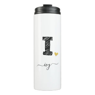 Retro Sketch Monogram Letter I, Thermal Tumbler