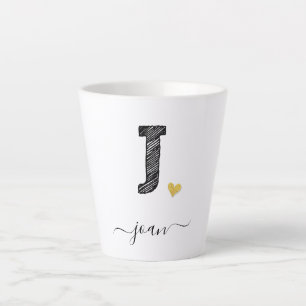 Retro Sketch Monogram Letter J, Latte Mug