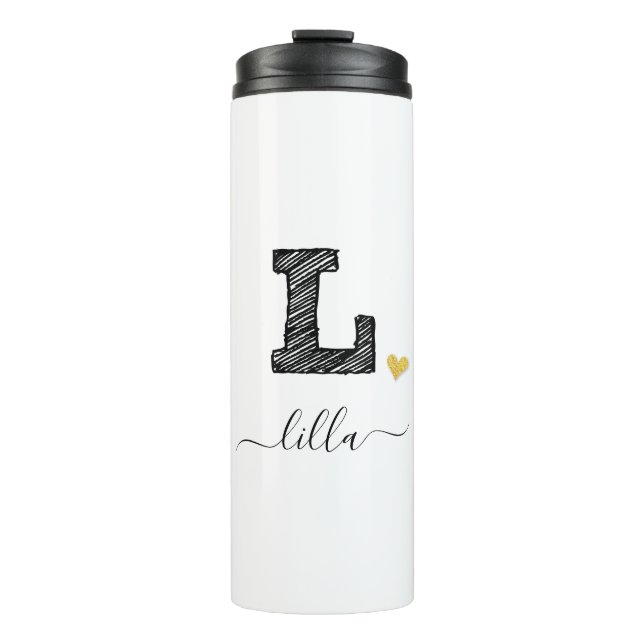 Retro Sketch Monogram Letter L, Thermal Tumbler (Front)